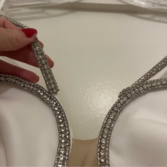 Self Portrait Crystal Embellished Diamante Taffeta Mini Dress in White - Size 2 - Picture 11 of 16